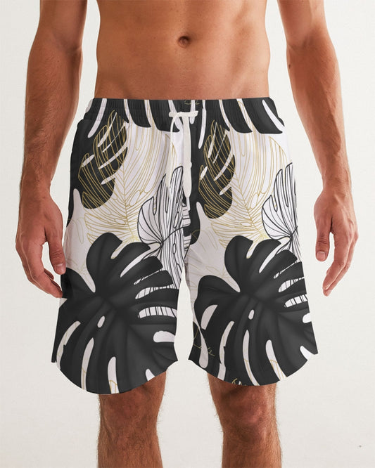 Monstera gold black new  Men's All-Over Print Swim Trunk