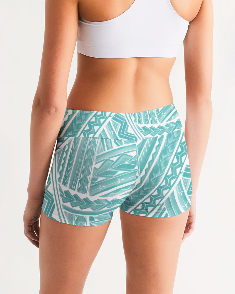 Polynesian Blue Women's Mid-Rise Yoga Shorts